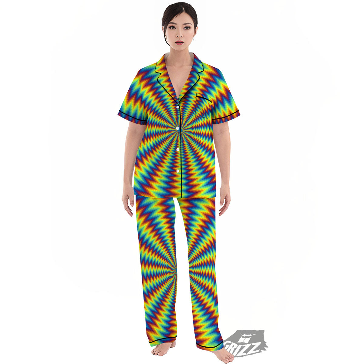Optical Illusion Octagonal Psychedelic Women's Pajamas Set-grizzshop