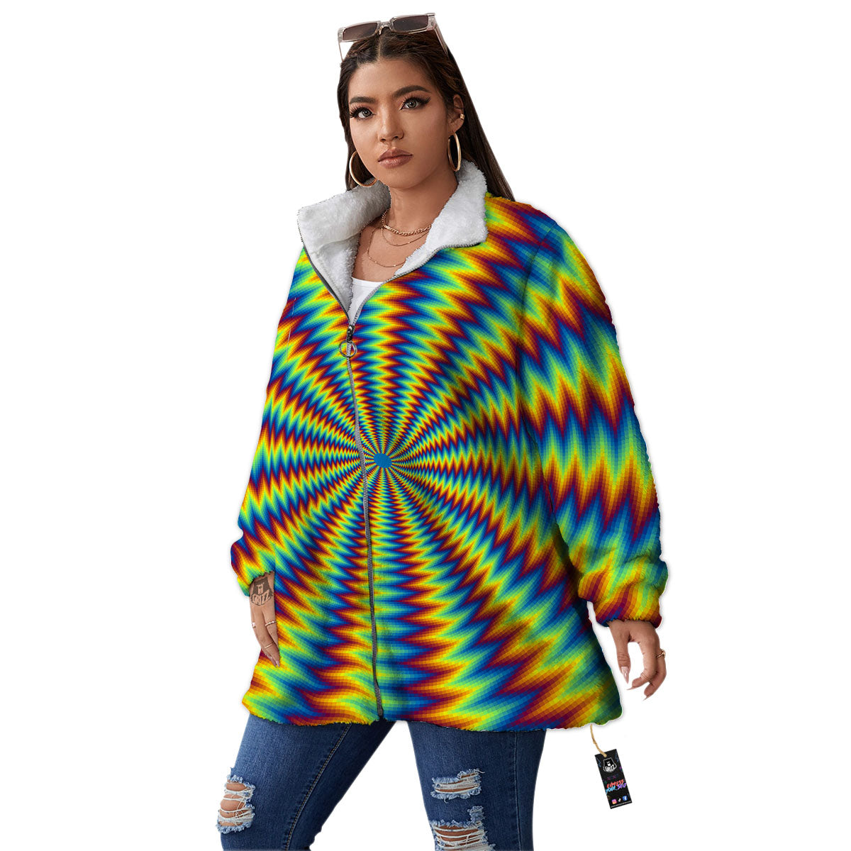Optical Illusion Octagonal Psychedelic Women's Sherpa Jacket-grizzshop