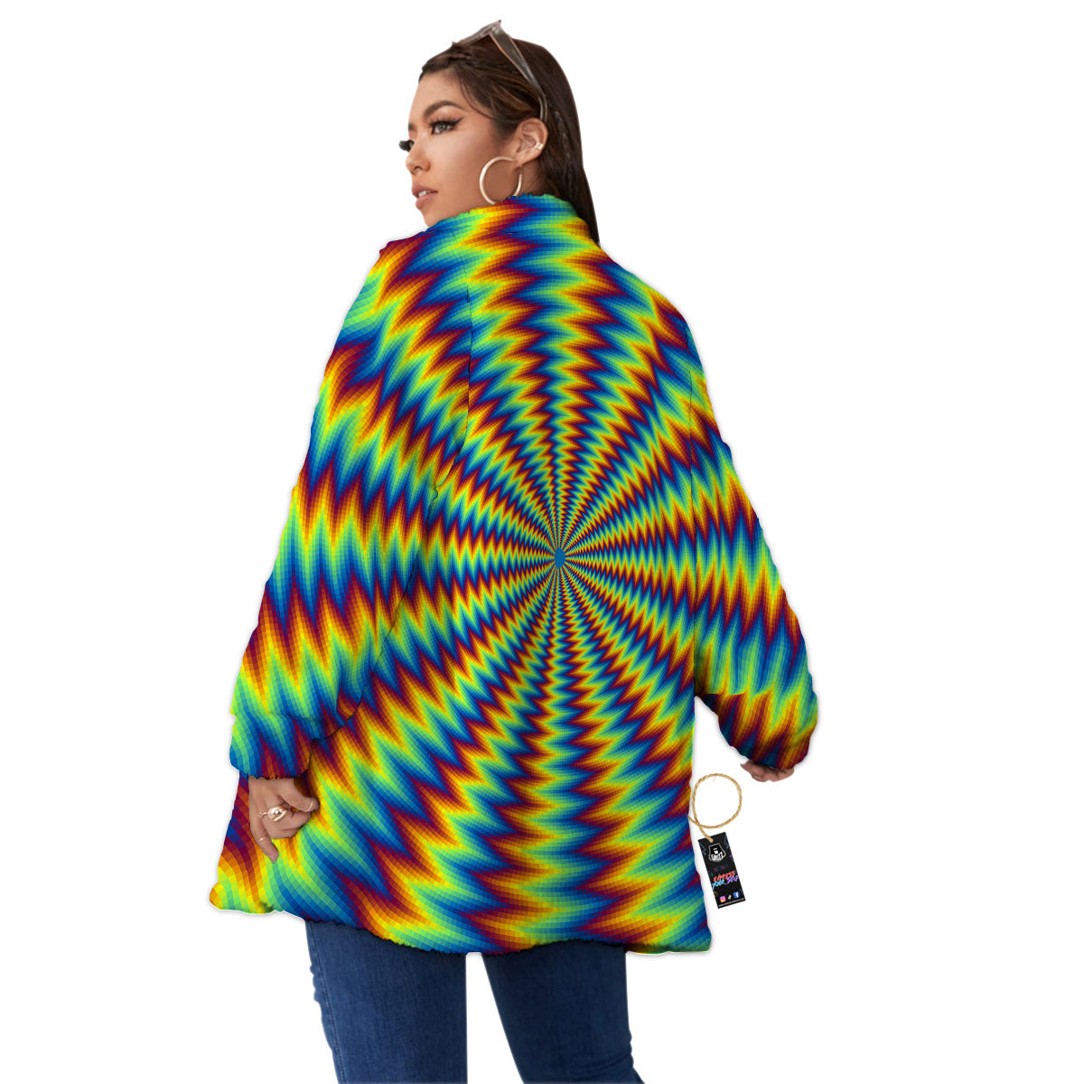 Optical Illusion Octagonal Psychedelic Women's Sherpa Jacket-grizzshop