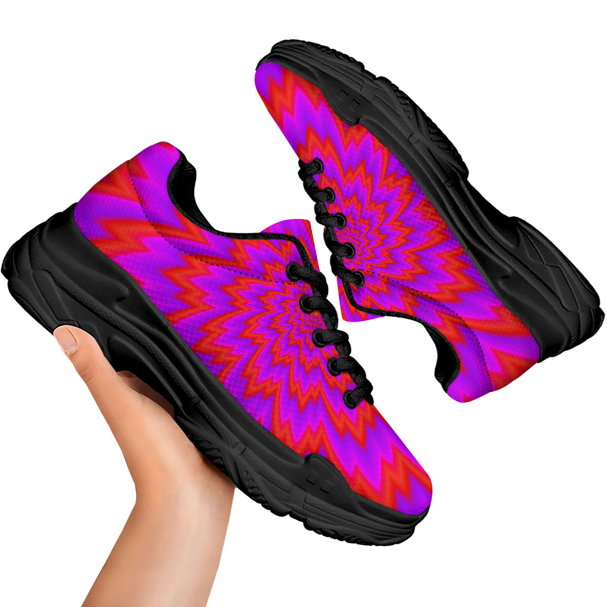 Optical Illusion Spiky Psychedelic Black Chunky Shoes-grizzshop