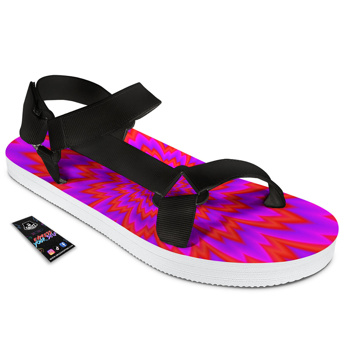 Optical Illusion Spiky Psychedelic Black Open Toe Sandals-grizzshop