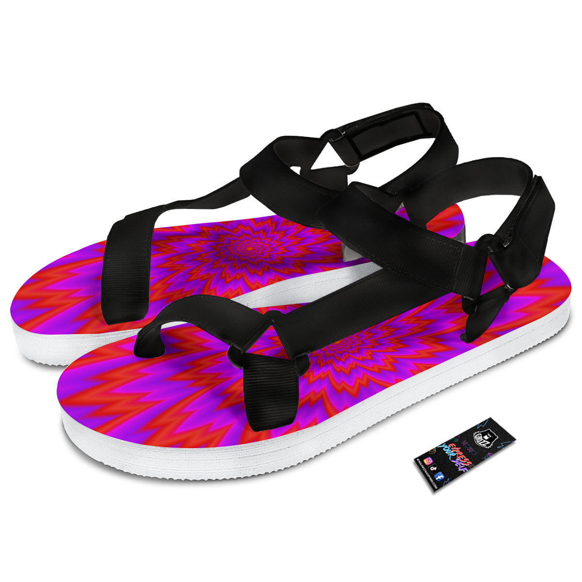 Optical Illusion Spiky Psychedelic Black Open Toe Sandals-grizzshop