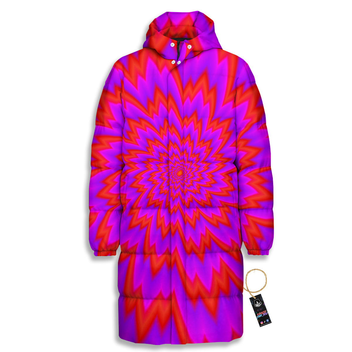 Optical Illusion Spiky Psychedelic Long Down Jacket-grizzshop
