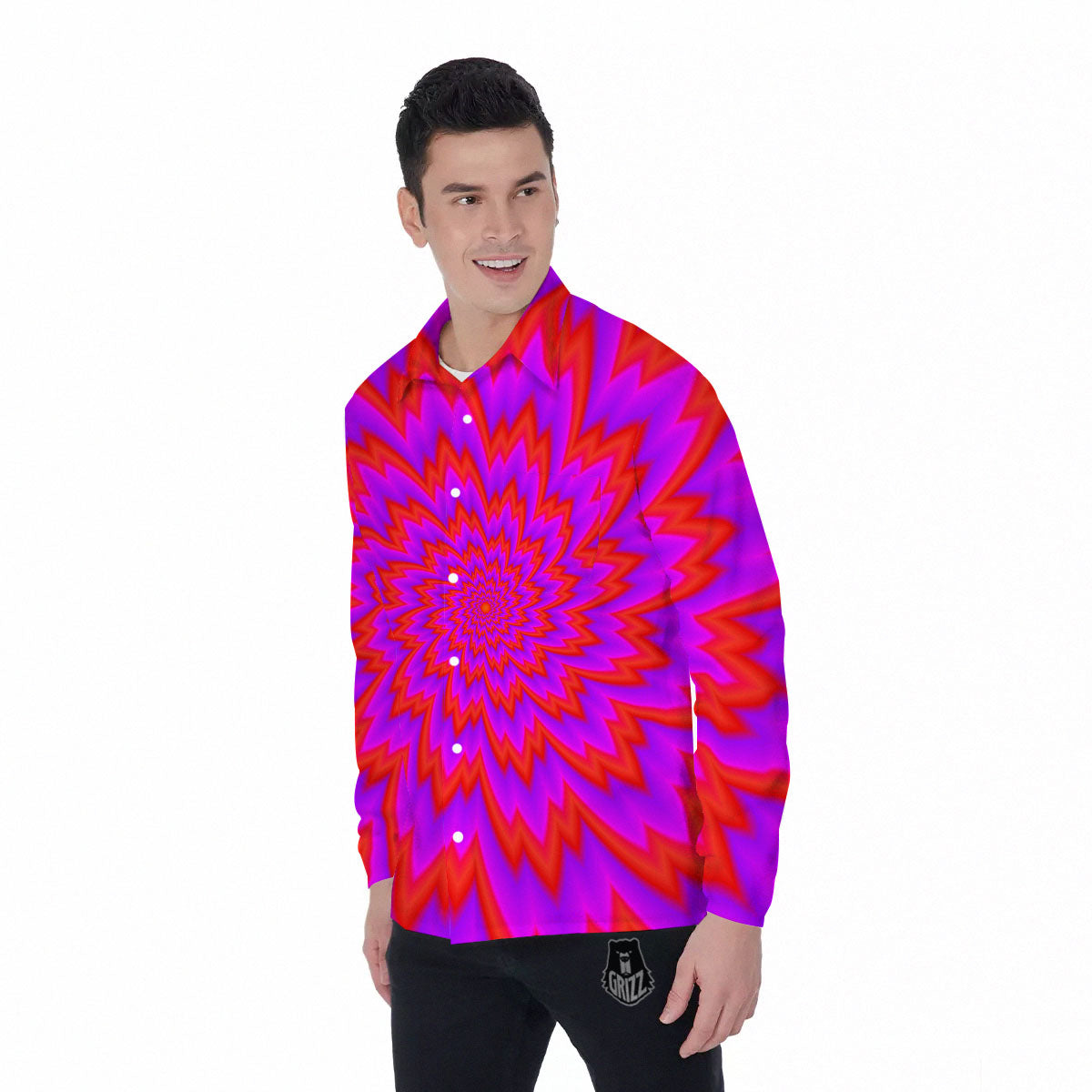 Optical Illusion Spiky Psychedelic Men's Long Sleeve Shirts-grizzshop