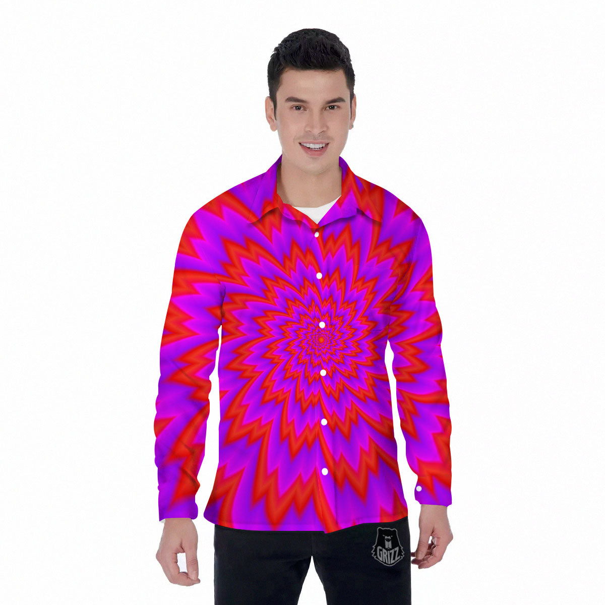 Optical Illusion Spiky Psychedelic Men's Long Sleeve Shirts-grizzshop