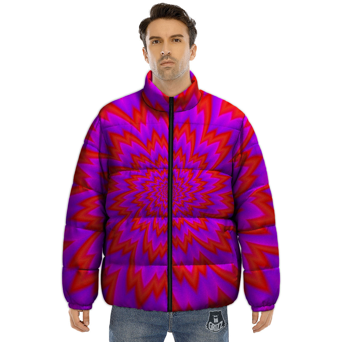 Optical Illusion Spiky Psychedelic Puffer Jacket-grizzshop