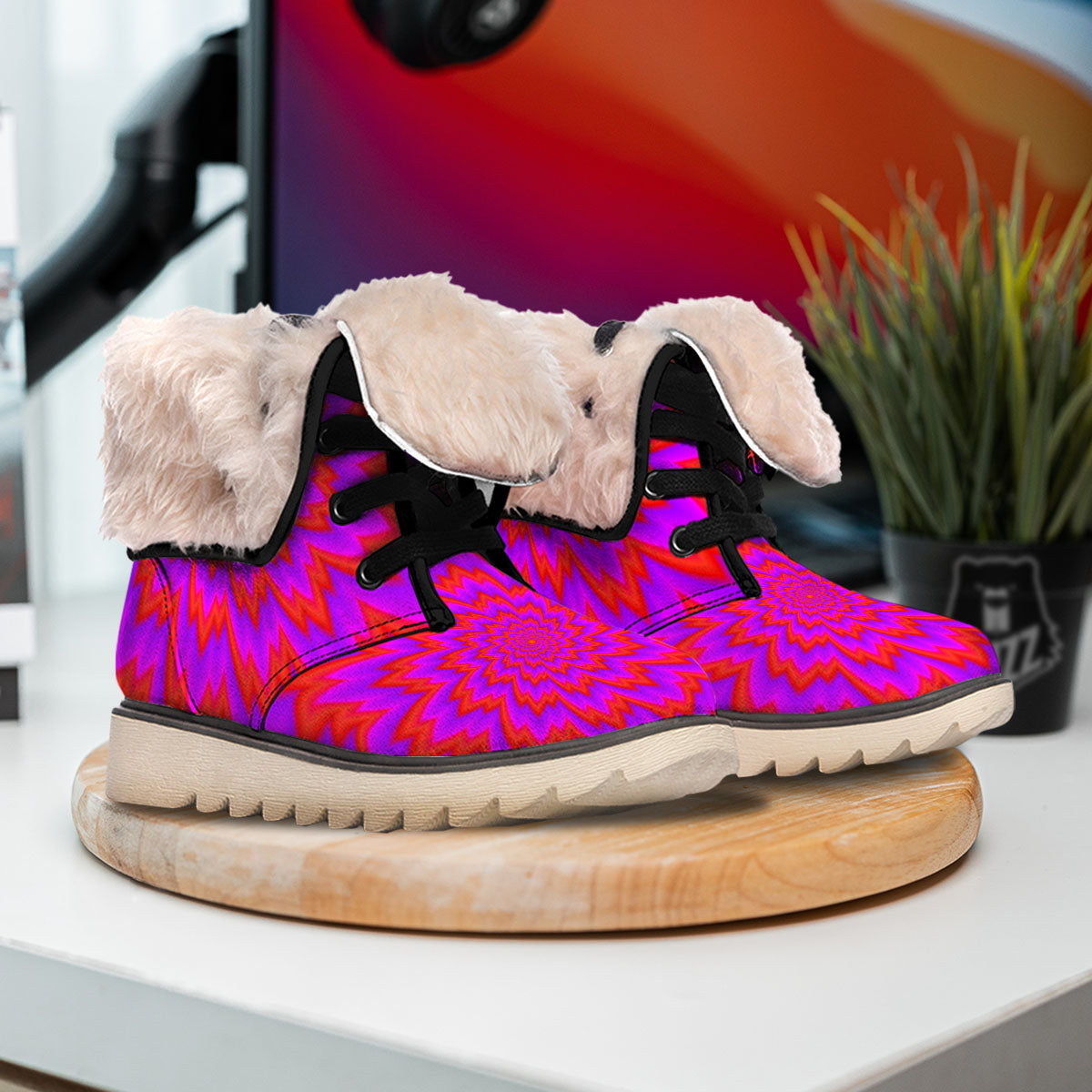 Optical Illusion Spiky Psychedelic Snow Boots-grizzshop