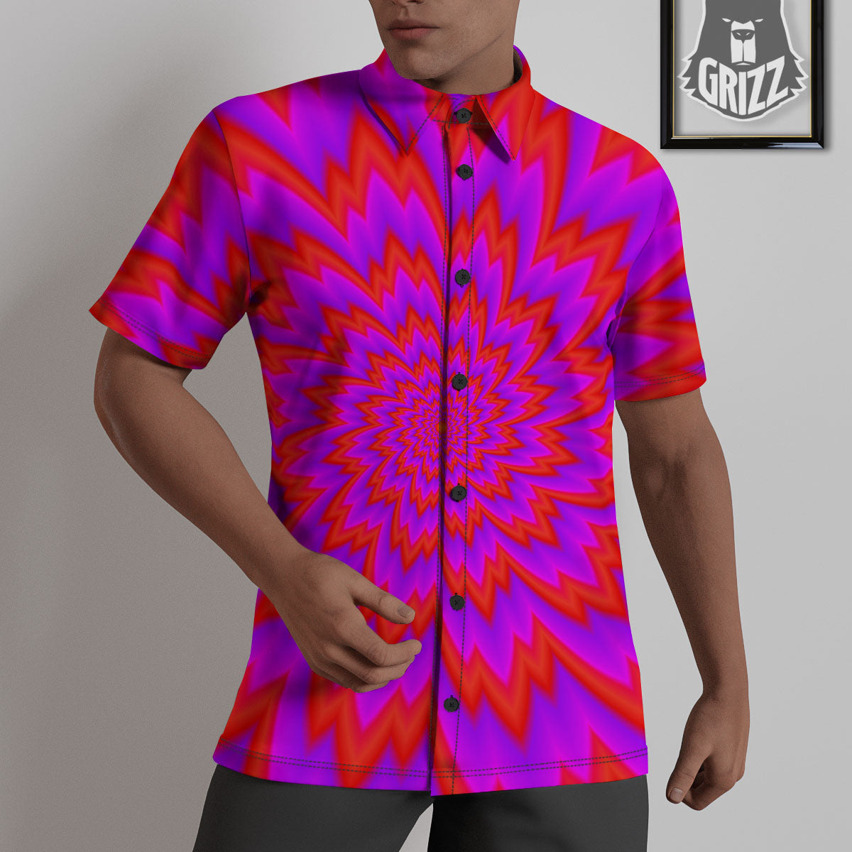Optical Illusion Spiky Psychedelic Untucked Shirts-grizzshop