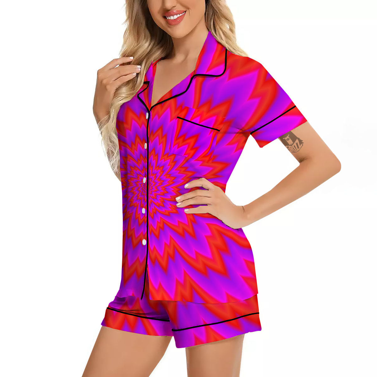 Optical Illusion Spiky Psychedelic Women Silk Pajamas-grizzshop