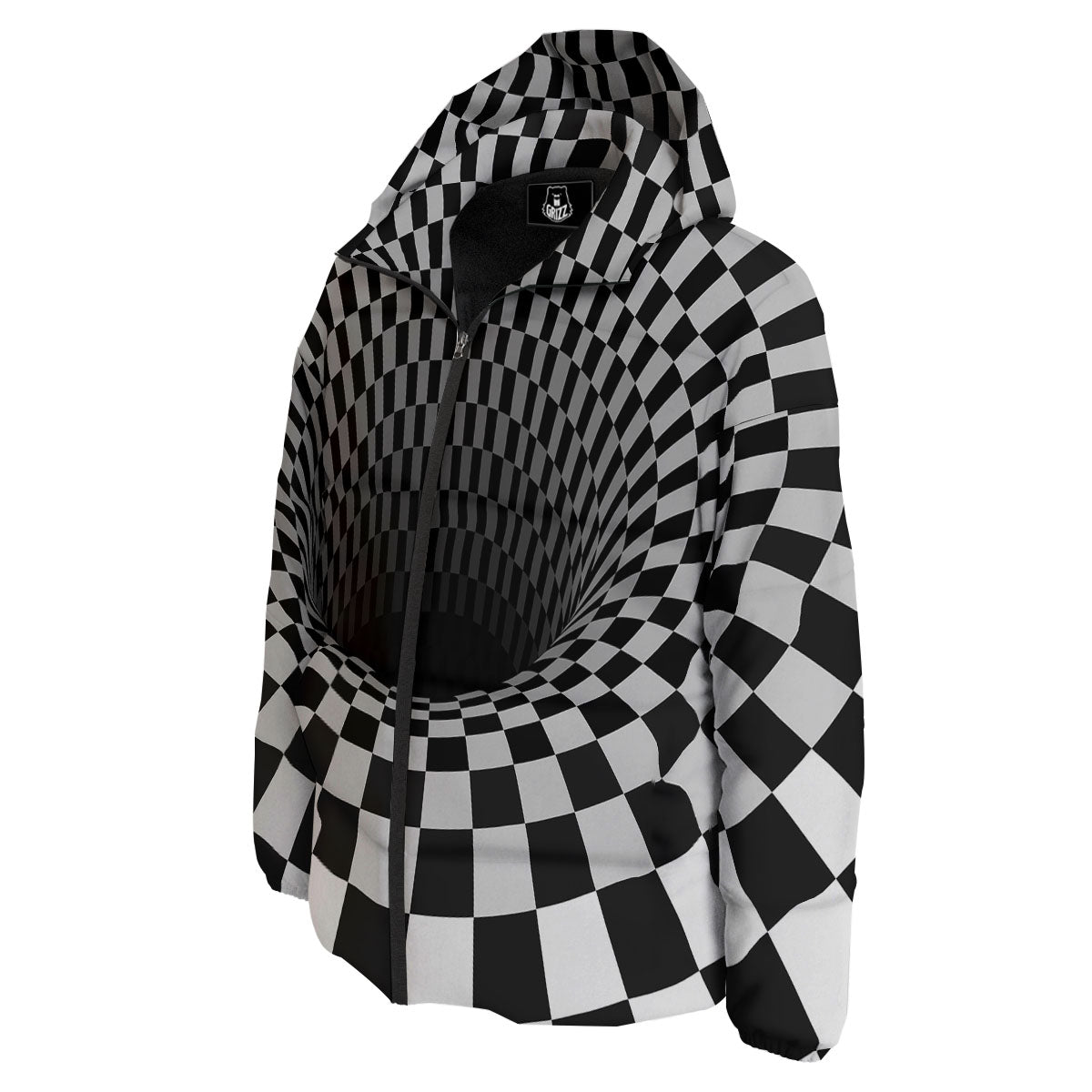 Optical Illusion White And Black Print Down Jacket-grizzshop