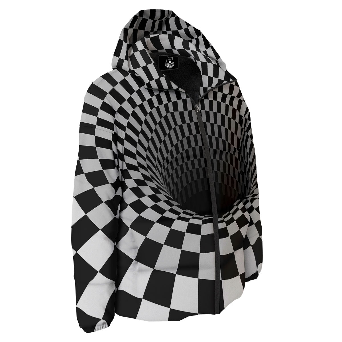 Optical Illusion White And Black Print Down Jacket-grizzshop