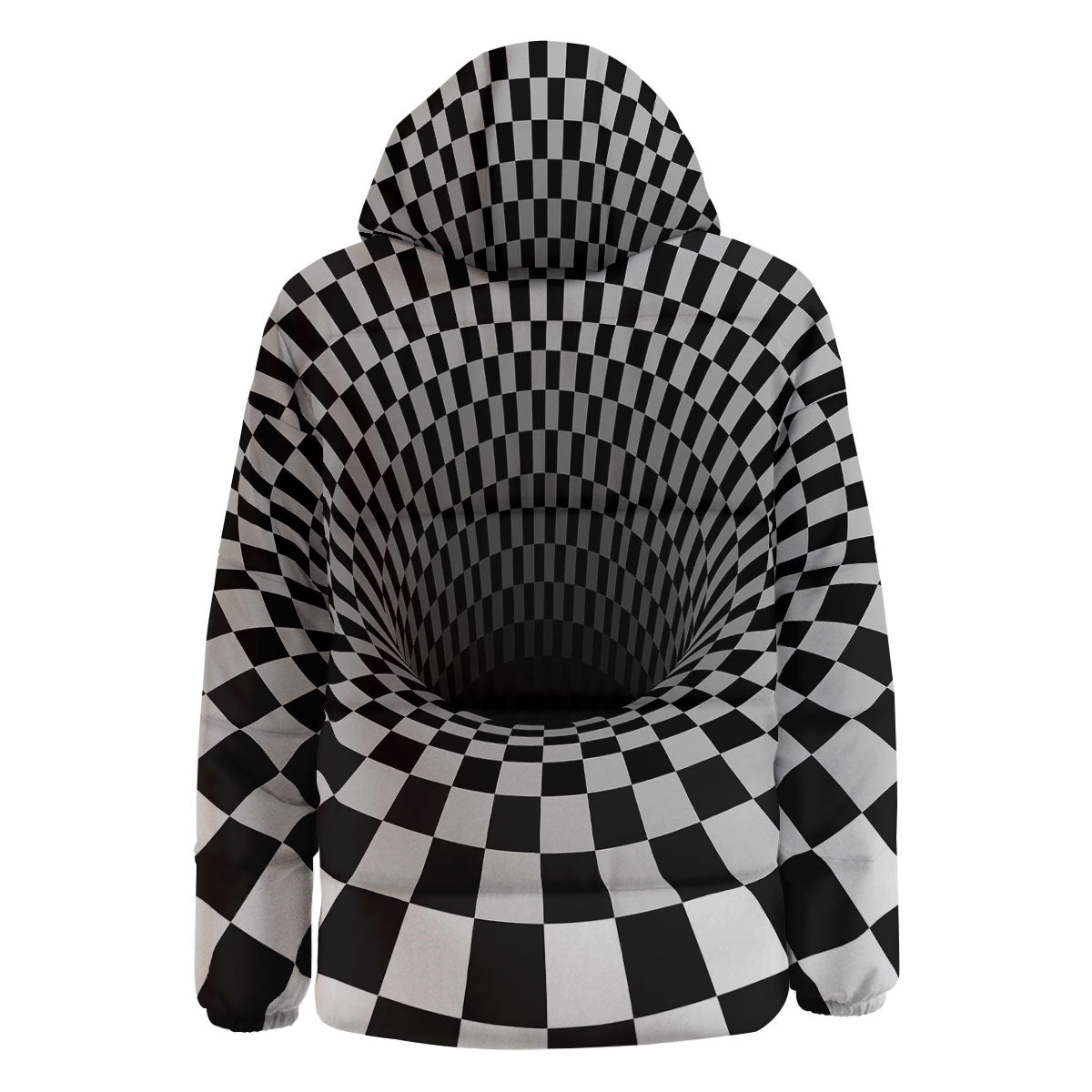 Optical Illusion White And Black Print Down Jacket-grizzshop
