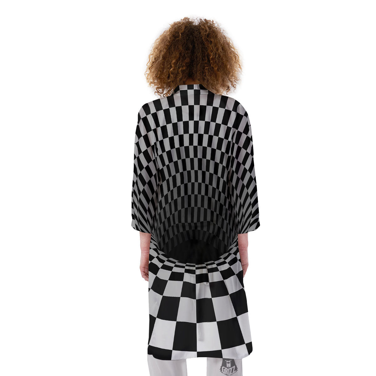 Optical Illusion White And Black Print Kimono-grizzshop