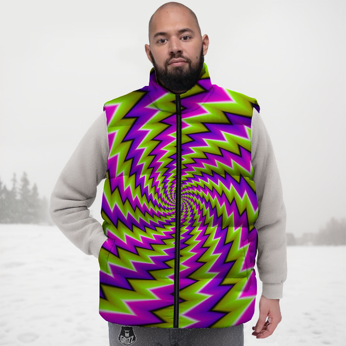 Optical Moving Illusion Abstract Twisted Down Vest-grizzshop