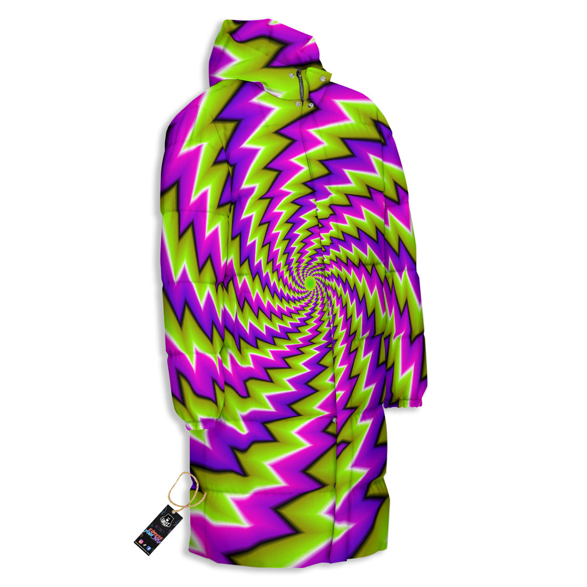 Optical Moving Illusion Abstract Twisted Long Down Jacket-grizzshop