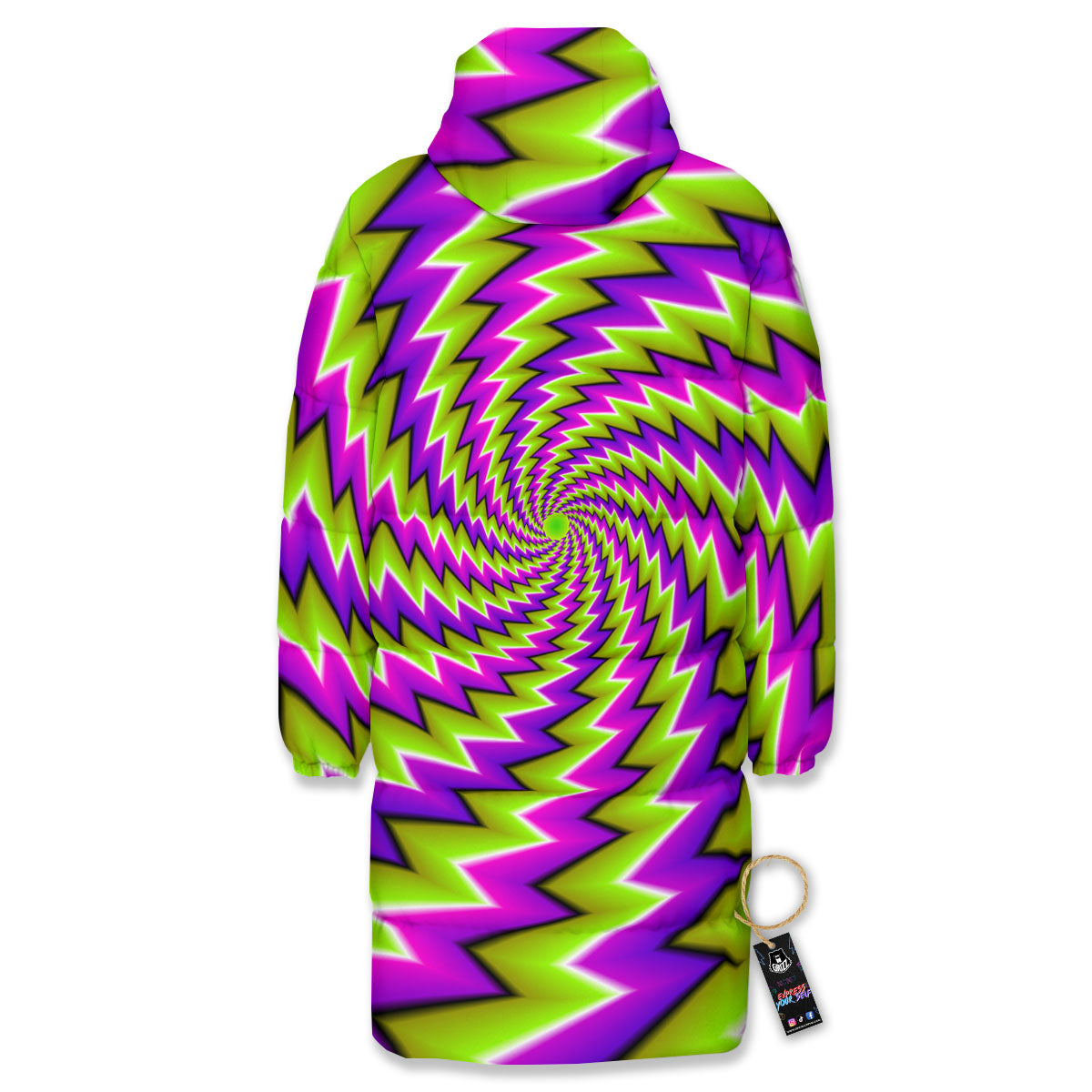 Optical Moving Illusion Abstract Twisted Long Down Jacket-grizzshop
