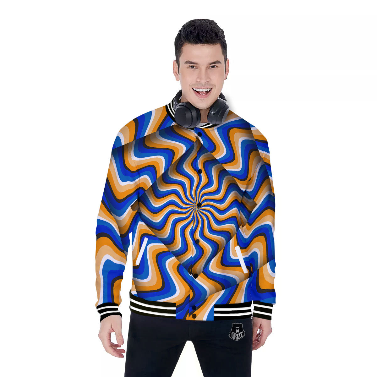 Optical illusion Hypnotic Blue Orange Baseball Jacket-grizzshop