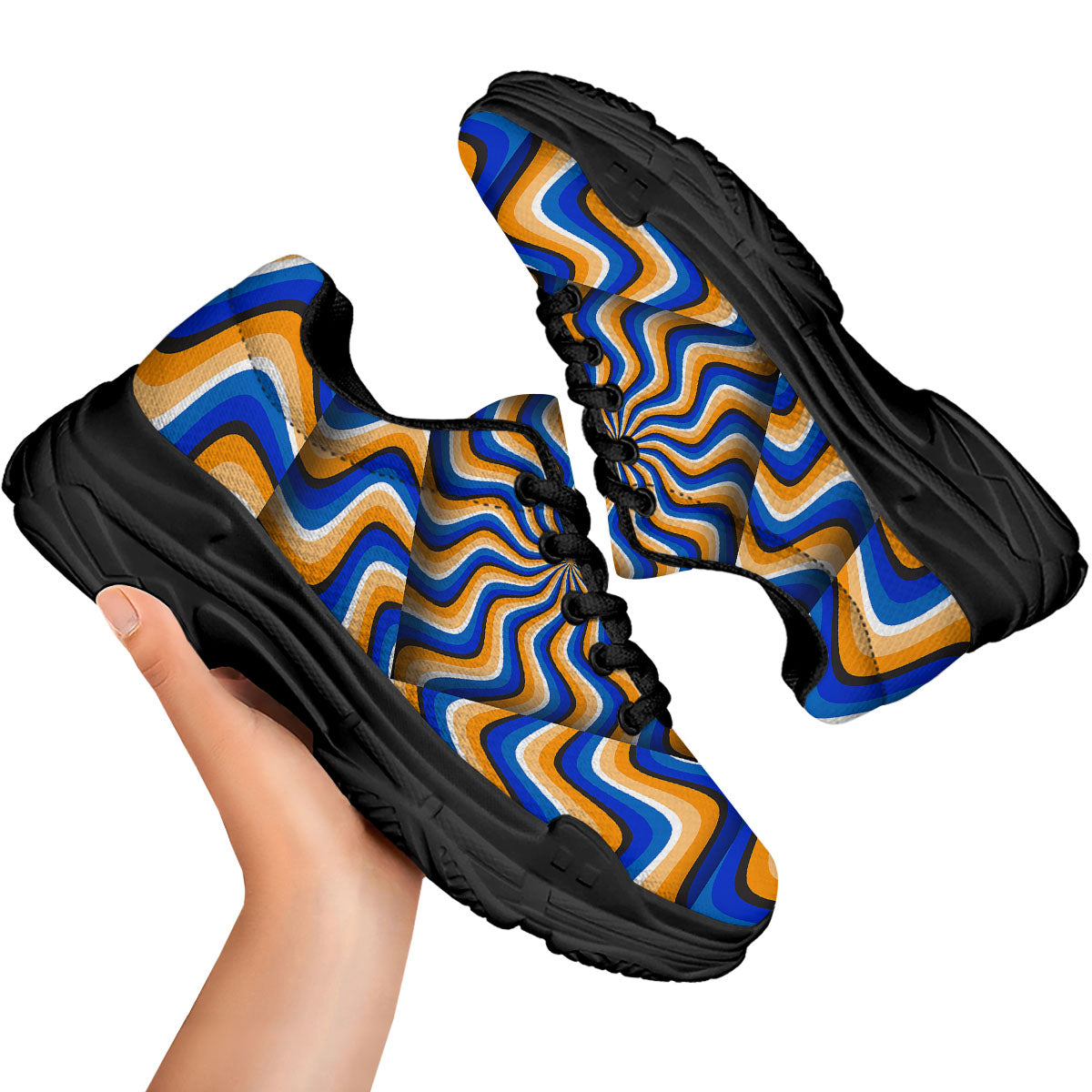 Optical illusion Hypnotic Blue Orange Black Chunky Shoes-grizzshop