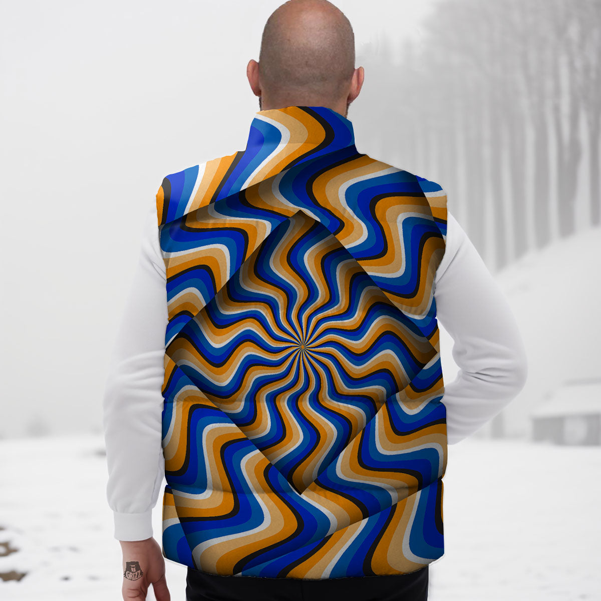 Optical illusion Hypnotic Blue Orange Down Vest-grizzshop
