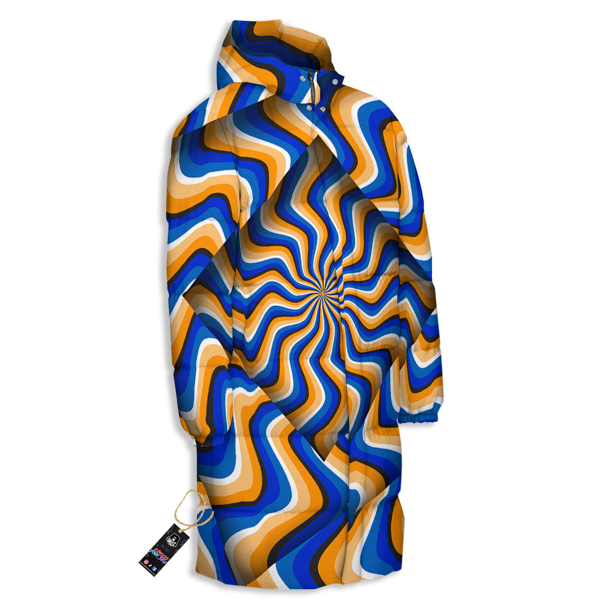 Optical illusion Hypnotic Blue Orange Long Down Jacket-grizzshop