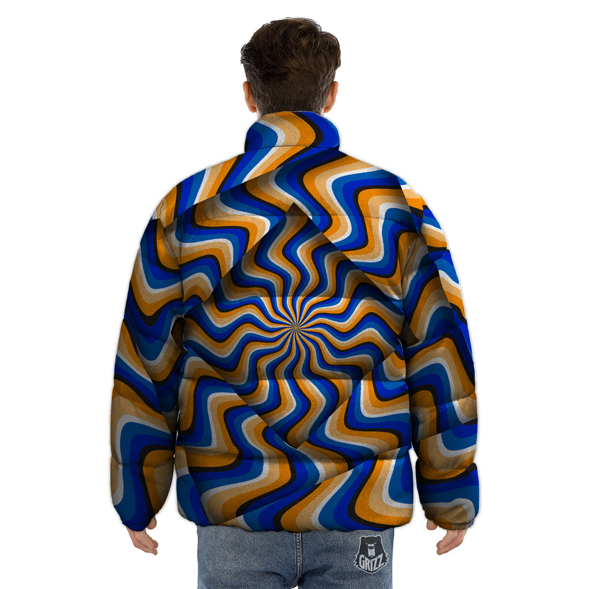 Optical illusion Hypnotic Blue Orange Puffer Jacket-grizzshop