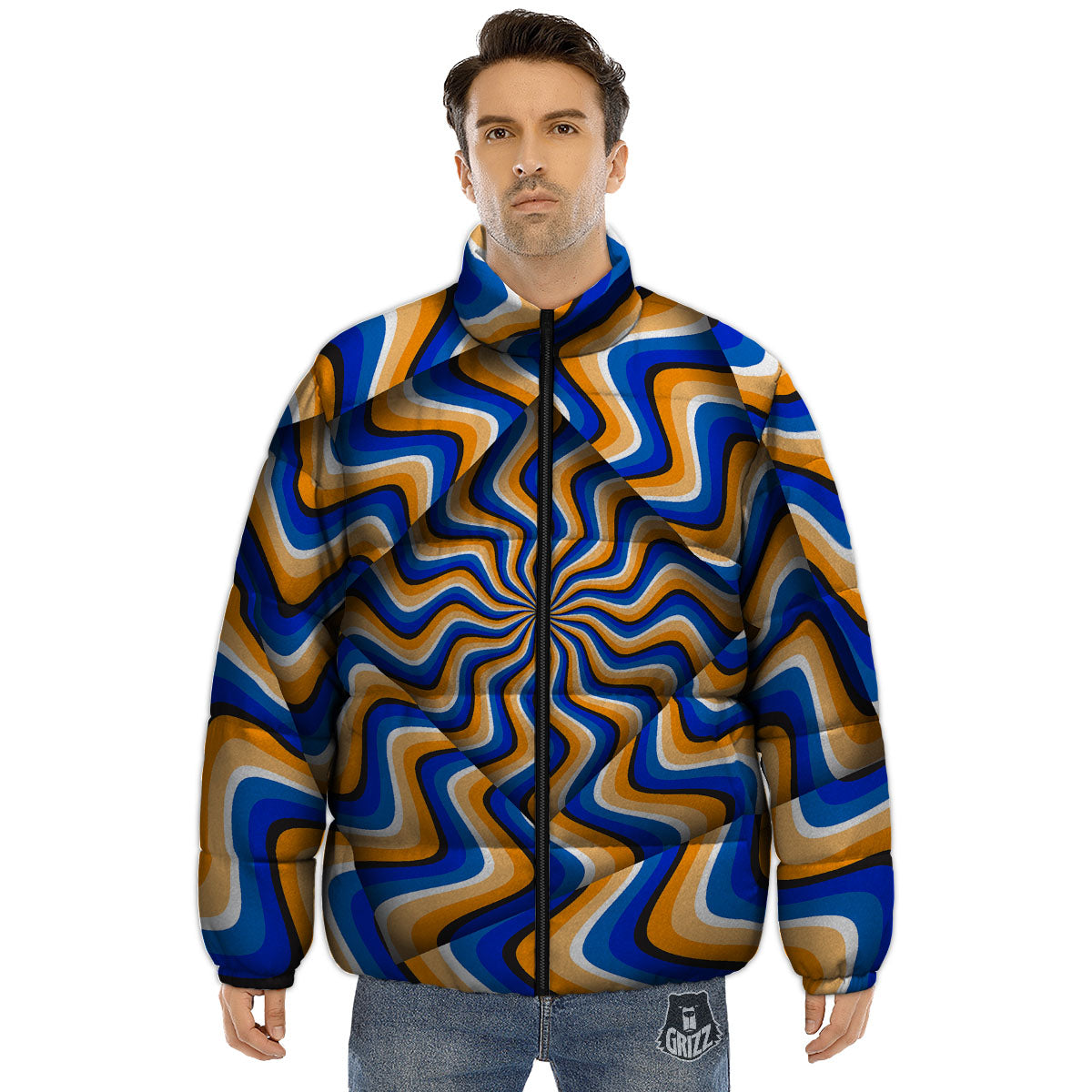 Optical illusion Hypnotic Blue Orange Puffer Jacket-grizzshop
