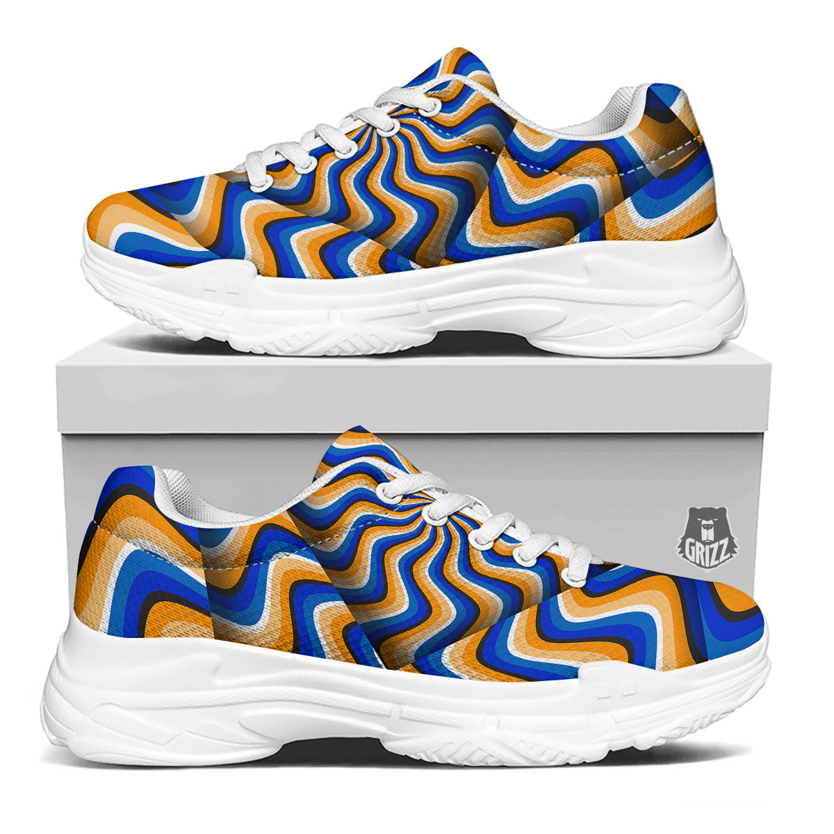 Optical illusion Hypnotic Blue Orange White Chunky Shoes-grizzshop