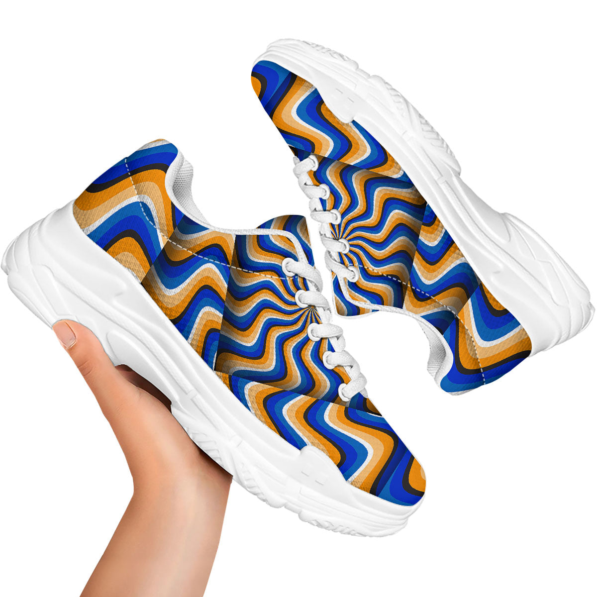 Optical illusion Hypnotic Blue Orange White Chunky Shoes-grizzshop