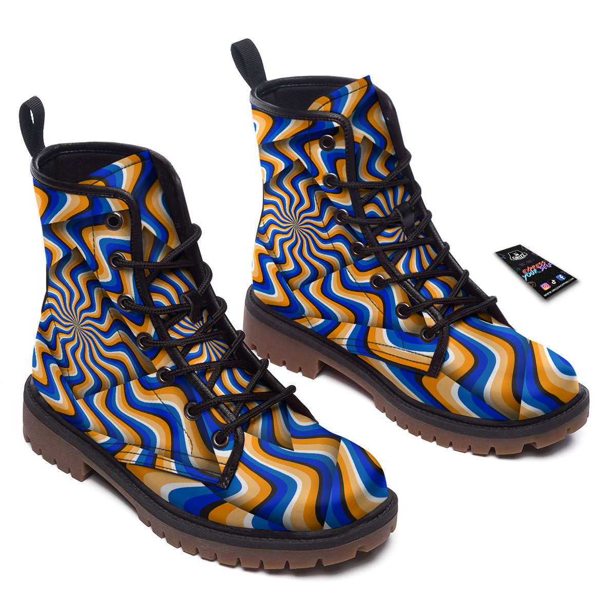 Optical illusion Hypnotic Blue Orange Work Boots-grizzshop