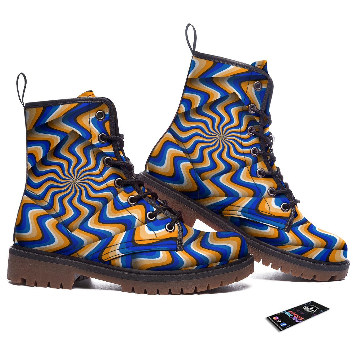 Optical illusion Hypnotic Blue Orange Work Boots-grizzshop