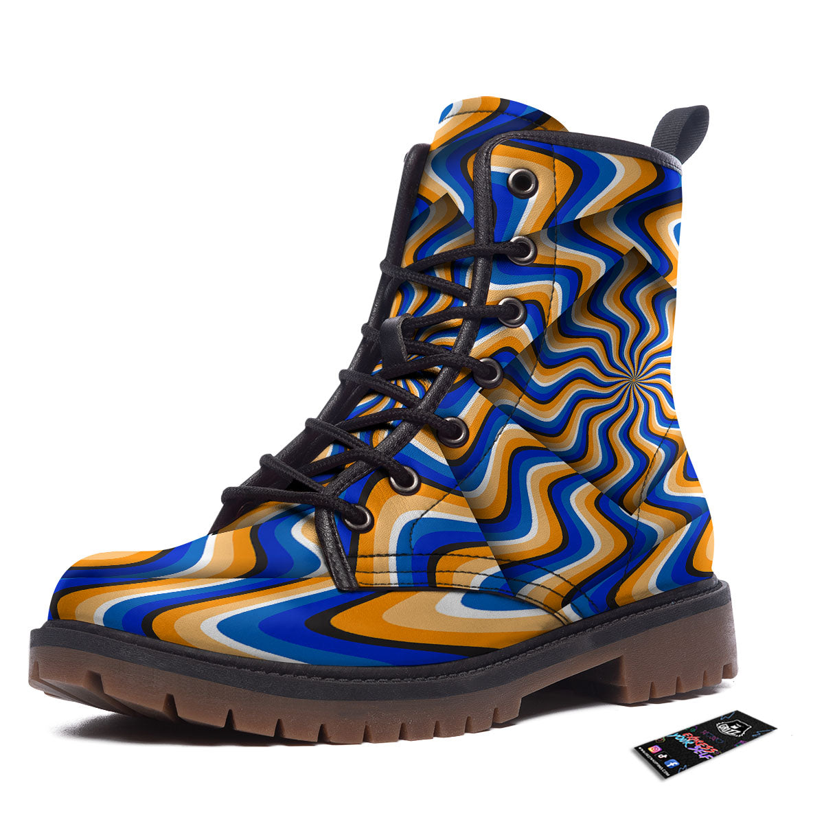 Optical illusion Hypnotic Blue Orange Work Boots-grizzshop