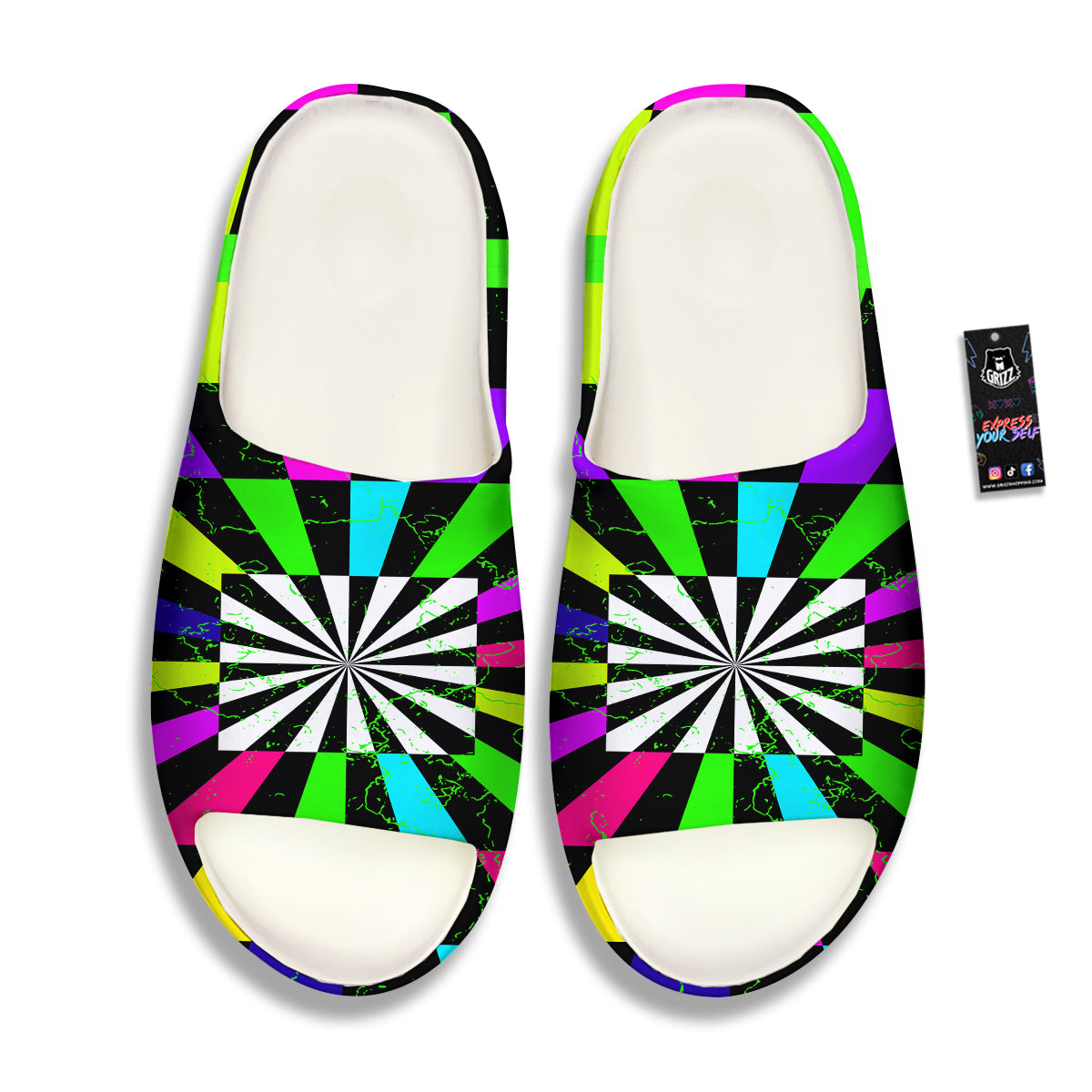 Optical Illusion Neon Abstract Print Sandals-grizzshop