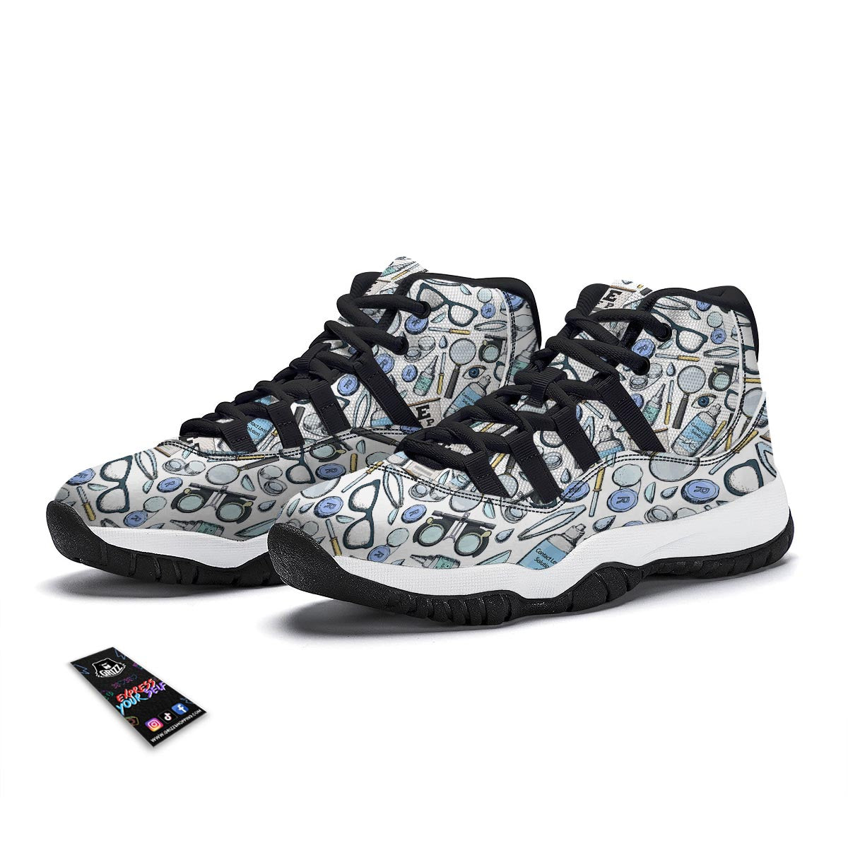 Optometry Pattern Print Black Bball Shoes-grizzshop