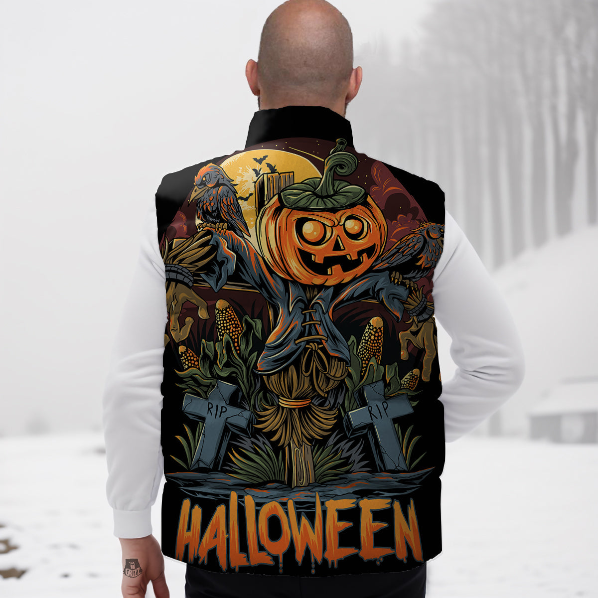 Optometry Pattern Print Down Vest-grizzshop