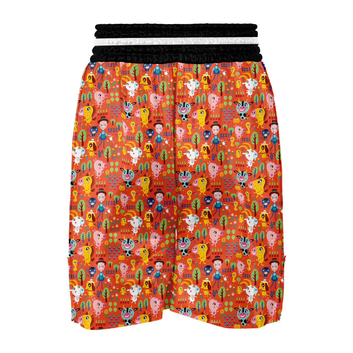 Orange Agriculture Cartoon Print Pattern Boxing Shorts-grizzshop