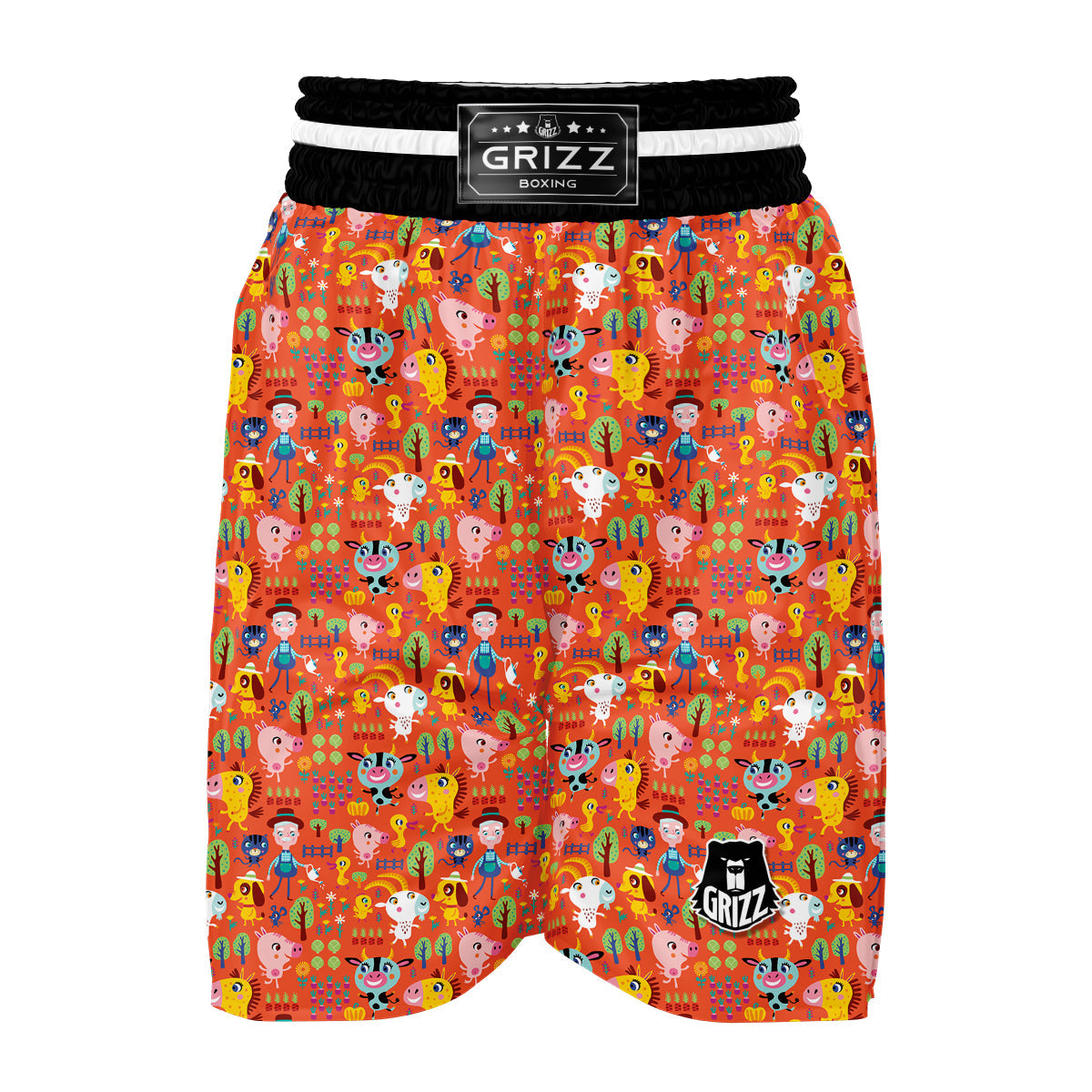 Orange Agriculture Cartoon Print Pattern Boxing Shorts-grizzshop