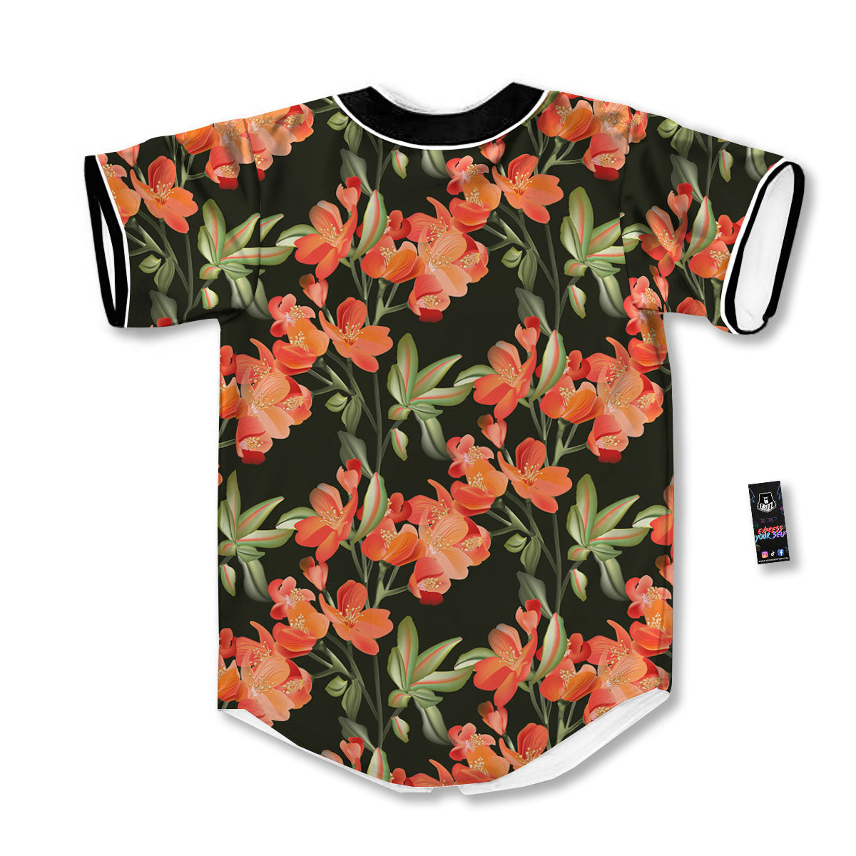 Orange Alstroemeria Print Pattern Baseball Jersey-grizzshop