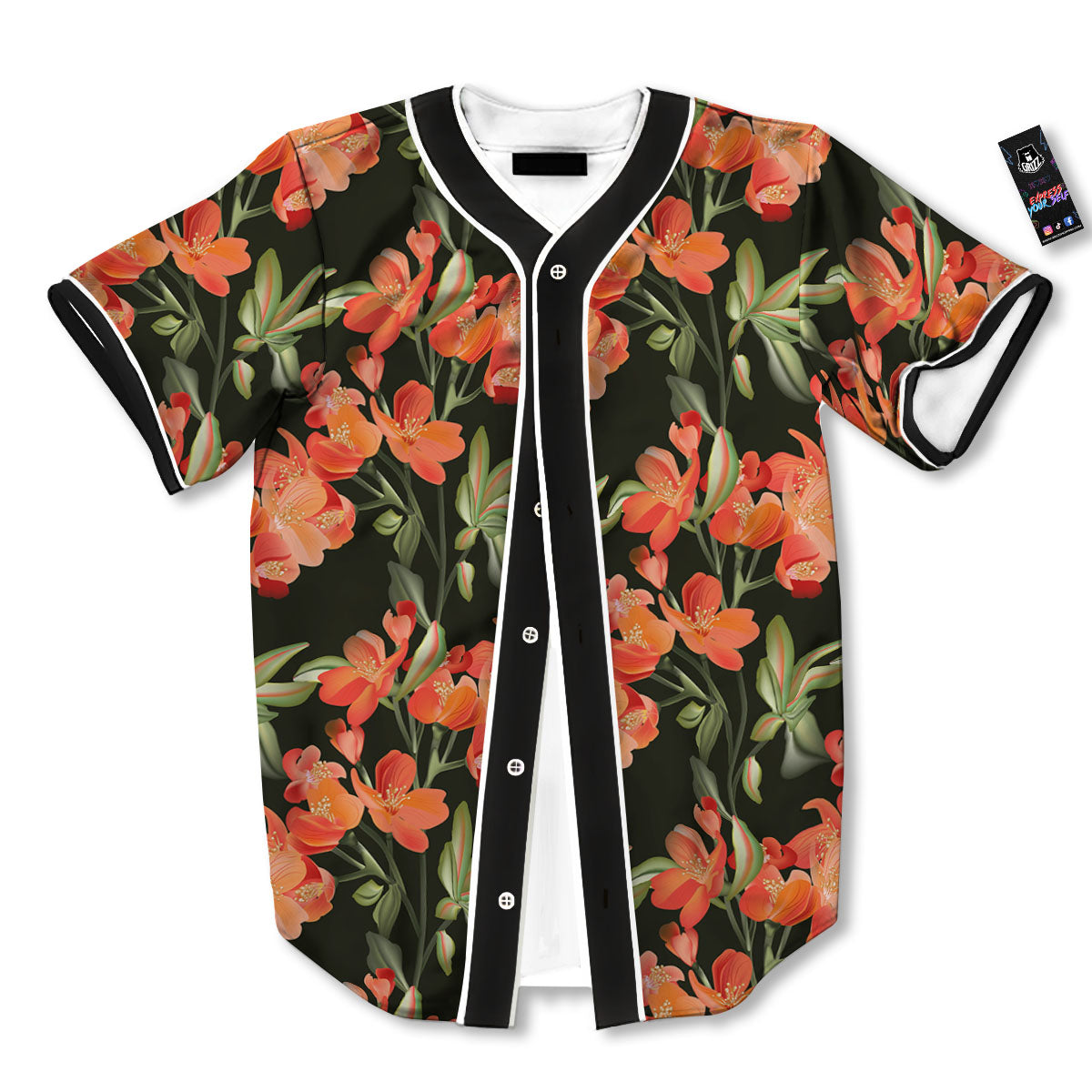 Orange Alstroemeria Print Pattern Baseball Jersey-grizzshop