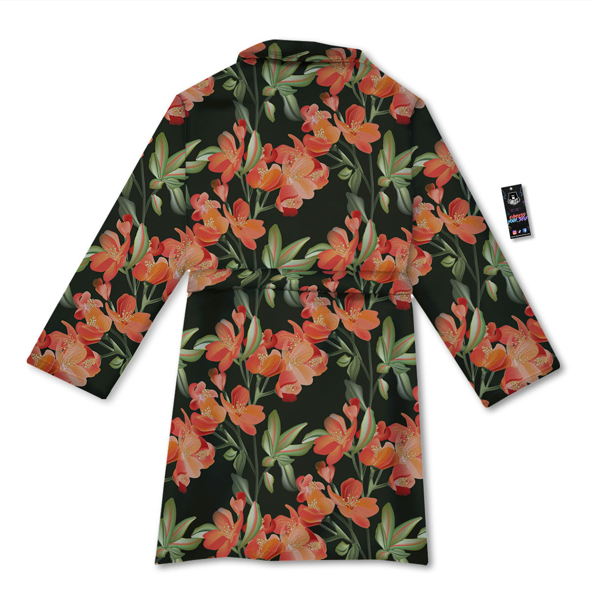 Orange Alstroemeria Print Pattern Bathrobe-grizzshop