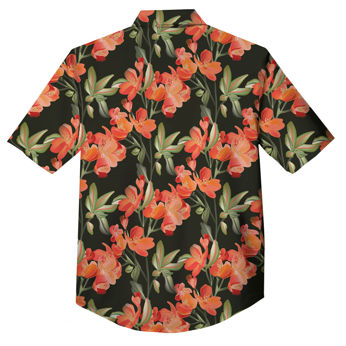 Orange Alstroemeria Print Pattern Button Up Shirt-grizzshop
