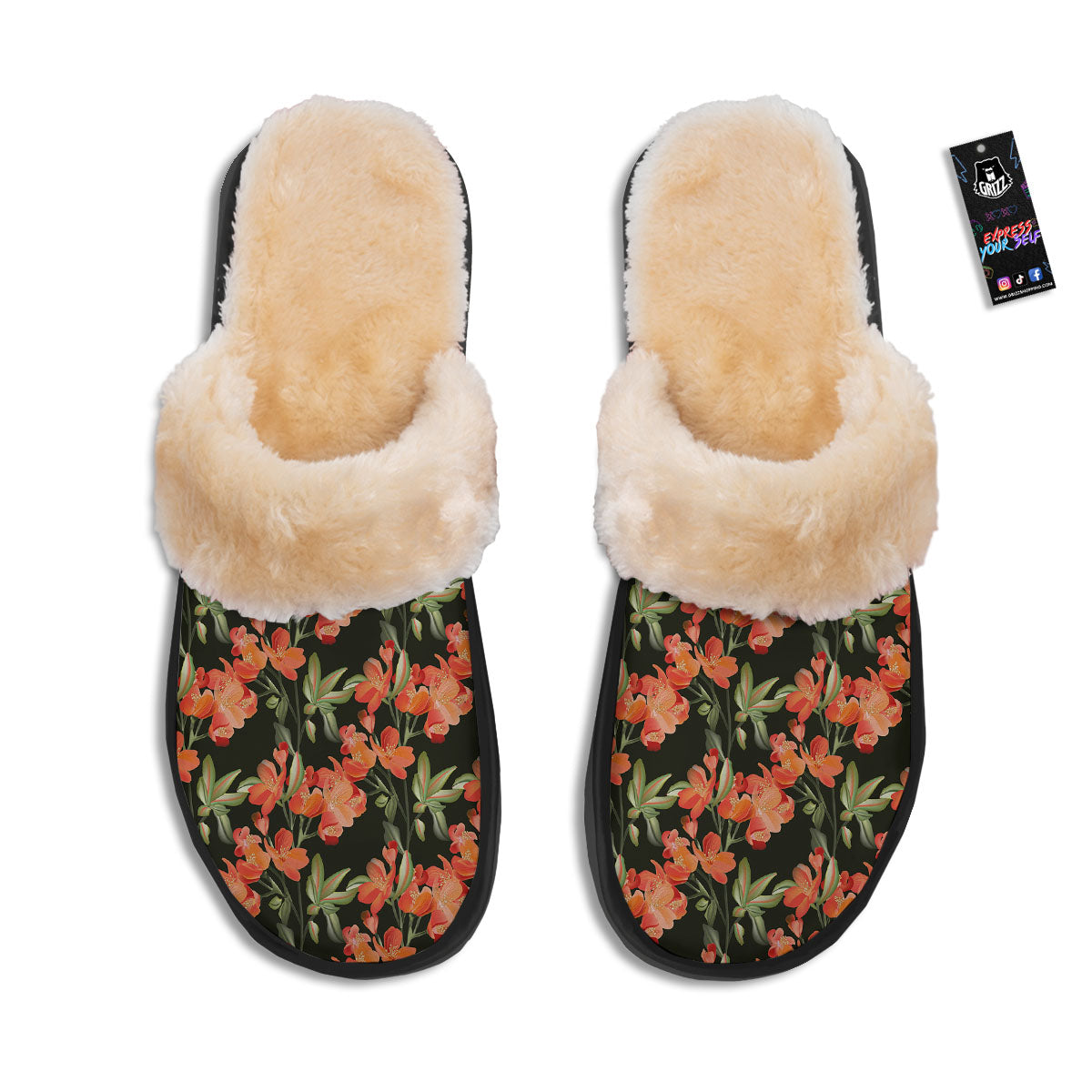 Orange Alstroemeria Print Pattern Slippers-grizzshop