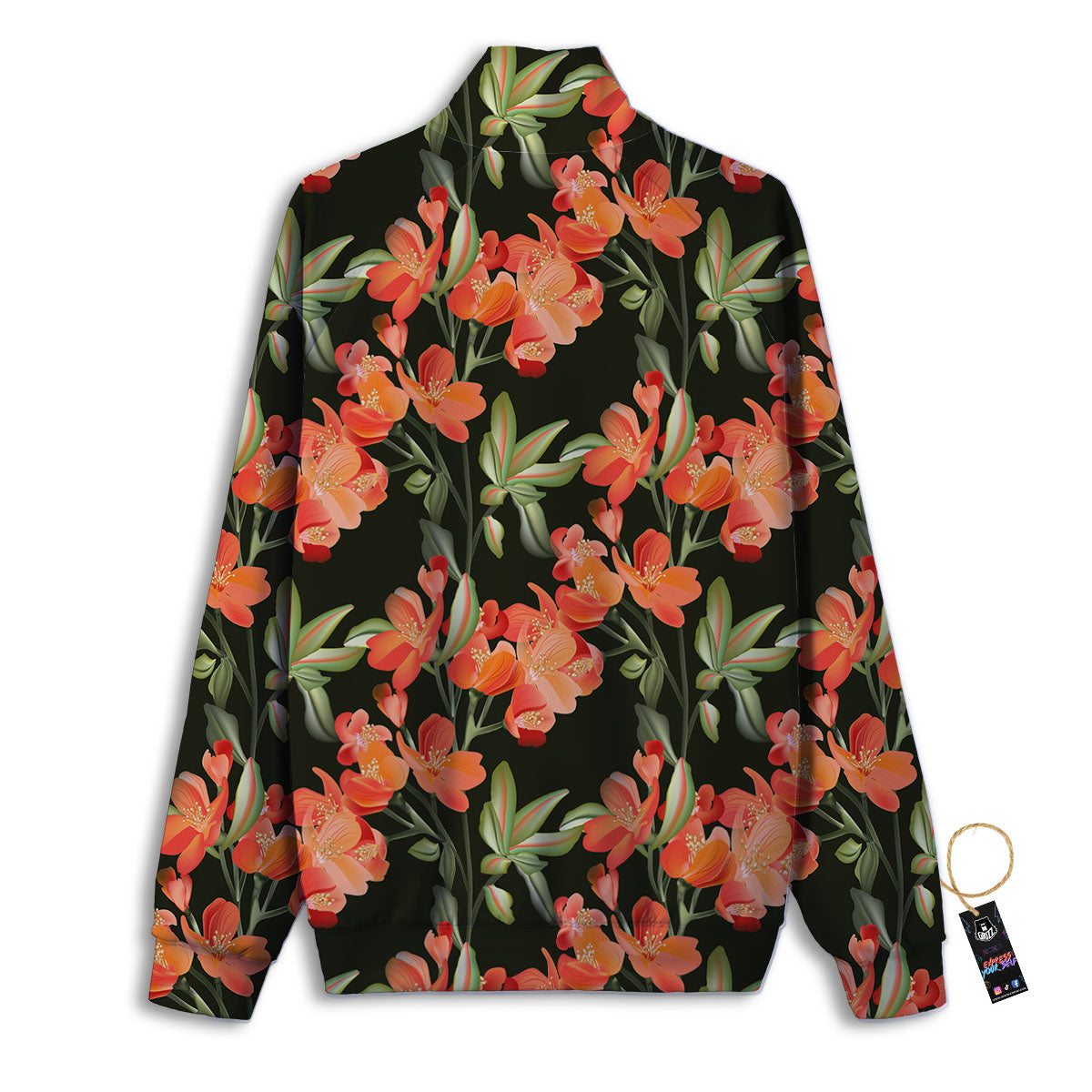 Orange Alstroemeria Print Pattern Track Jacket-grizzshop