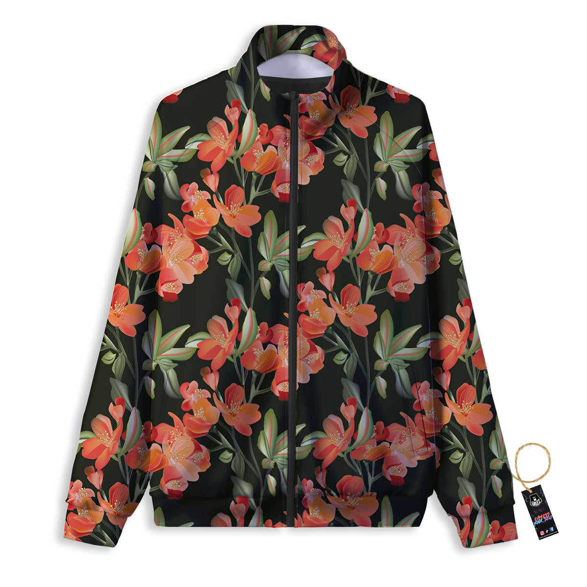 Orange Alstroemeria Print Pattern Track Jacket-grizzshop