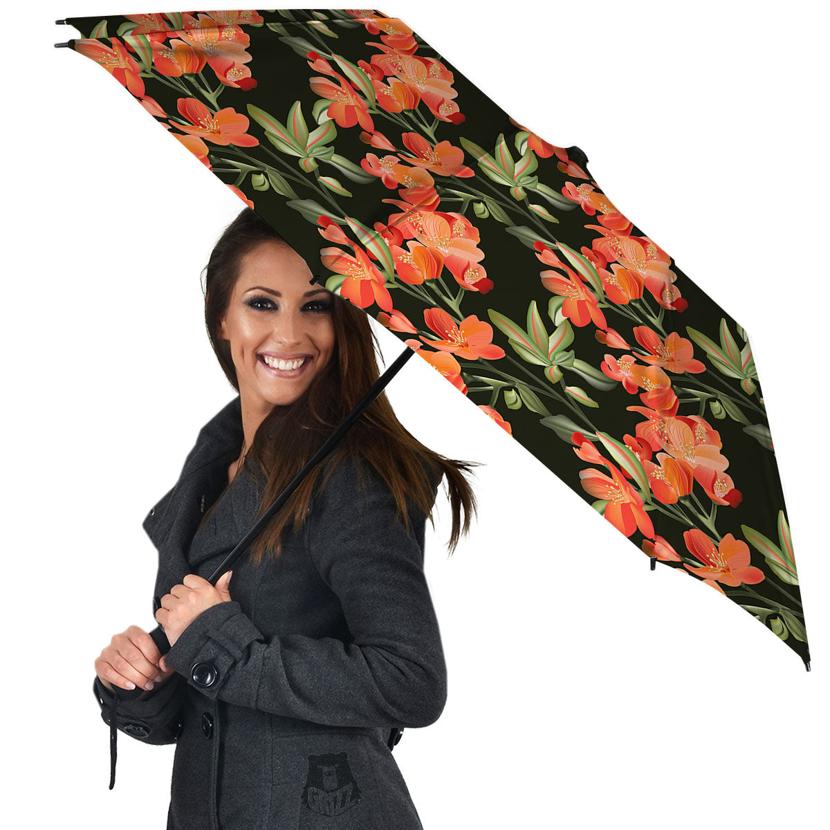 Orange Alstroemeria Print Pattern Umbrella-grizzshop