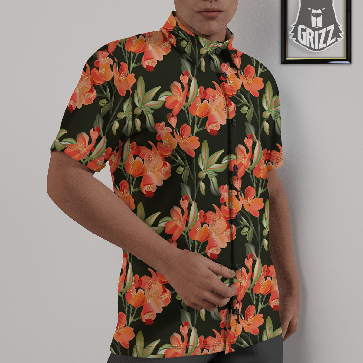 Orange Alstroemeria Print Pattern Untucked Shirts-grizzshop