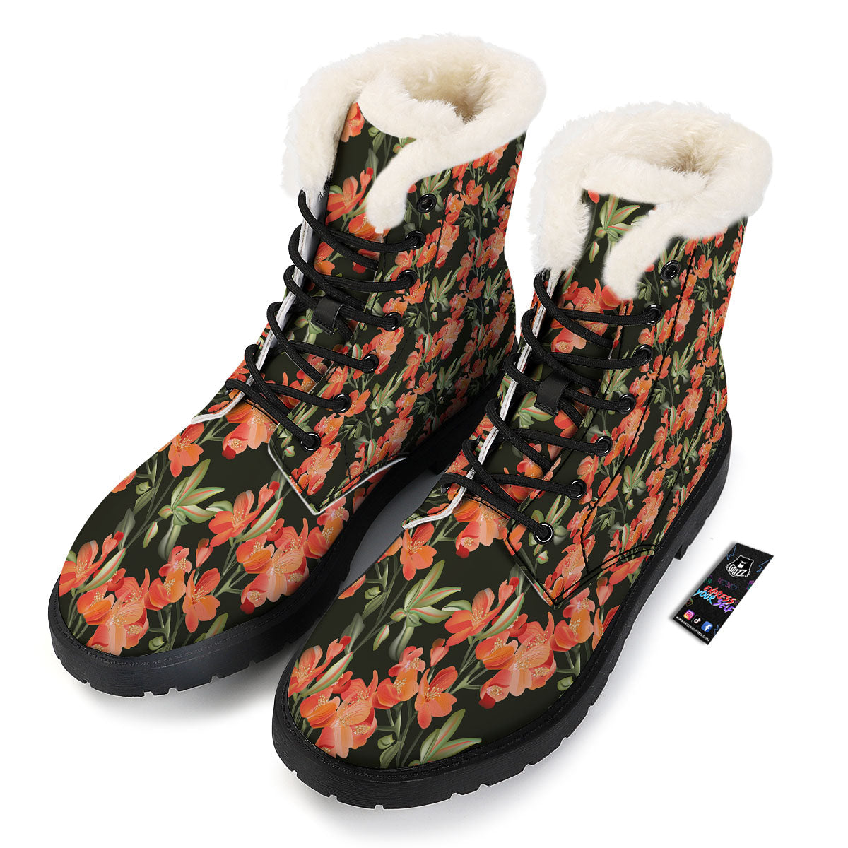 Orange Alstroemeria Print Pattern Winter Boots-grizzshop