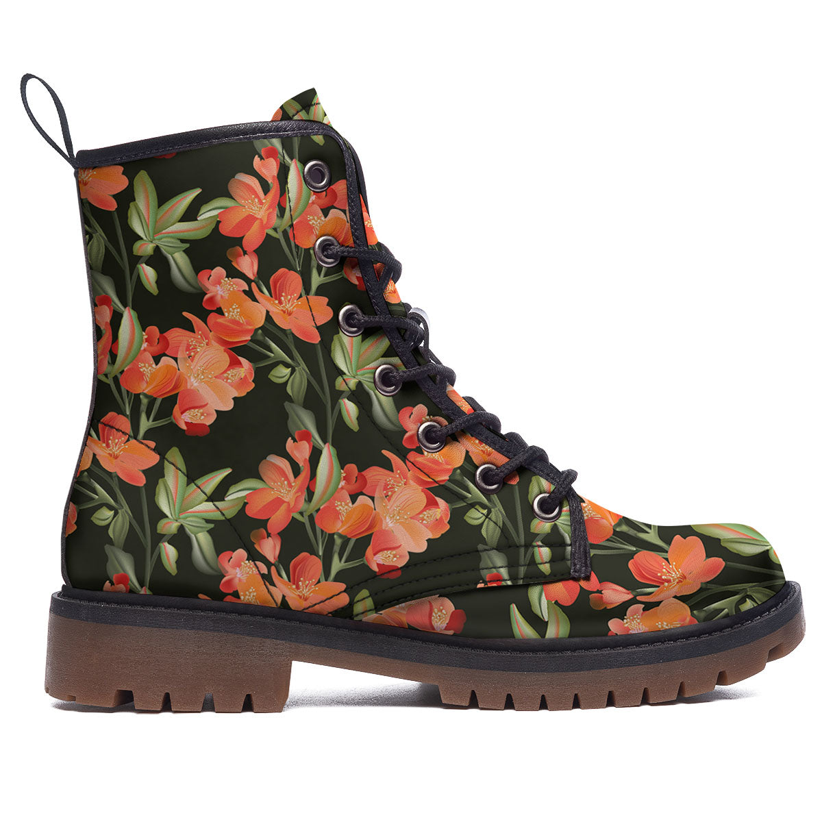 Orange Alstroemeria Print Pattern Work Boots-grizzshop
