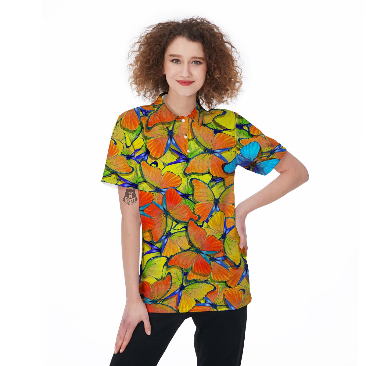 Orange And Blue Butterfly Print Women's Joggers