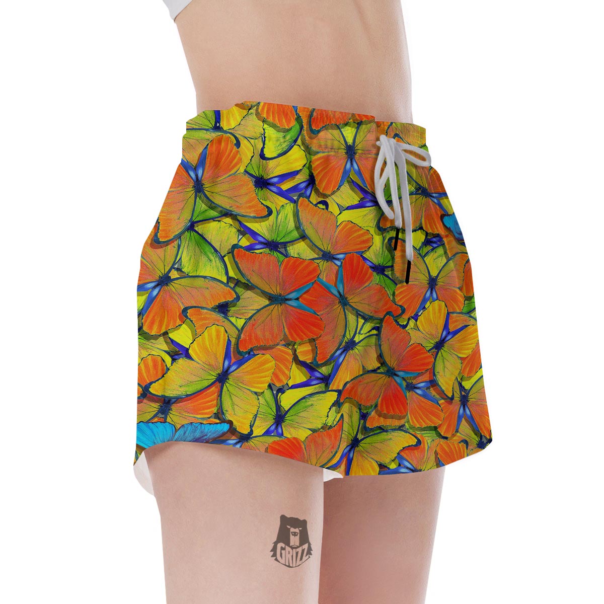 Orange And Blue Butterfly Print Women's Shorts-grizzshop