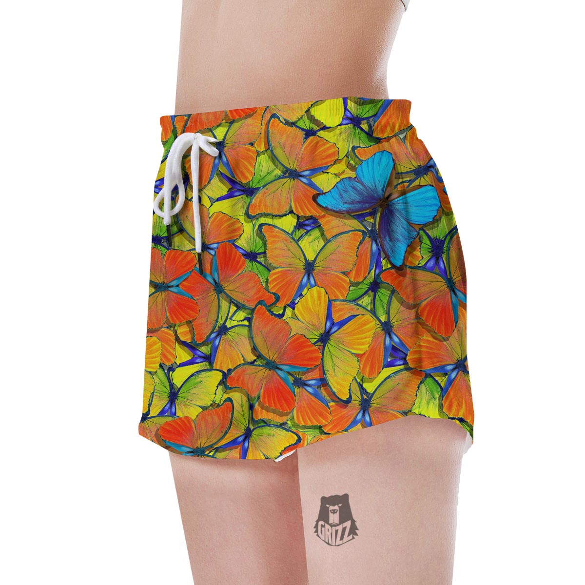 Orange And Blue Butterfly Print Women's Shorts-grizzshop